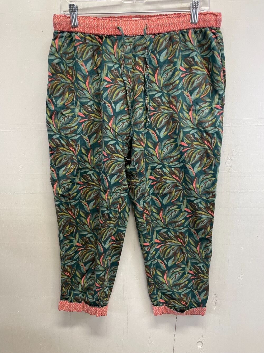 Sundance Womens "Leia" Pull-On Cropped Pants Size Small Tropical Leaf Print Boho